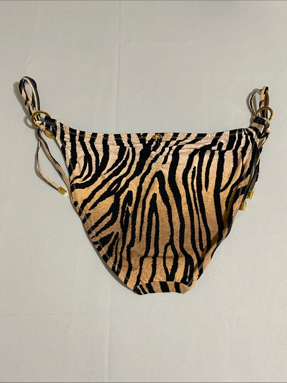 PILYQ Cleo Link Side Tie Full Bikini Bottom w Tiger Stripes Size L
